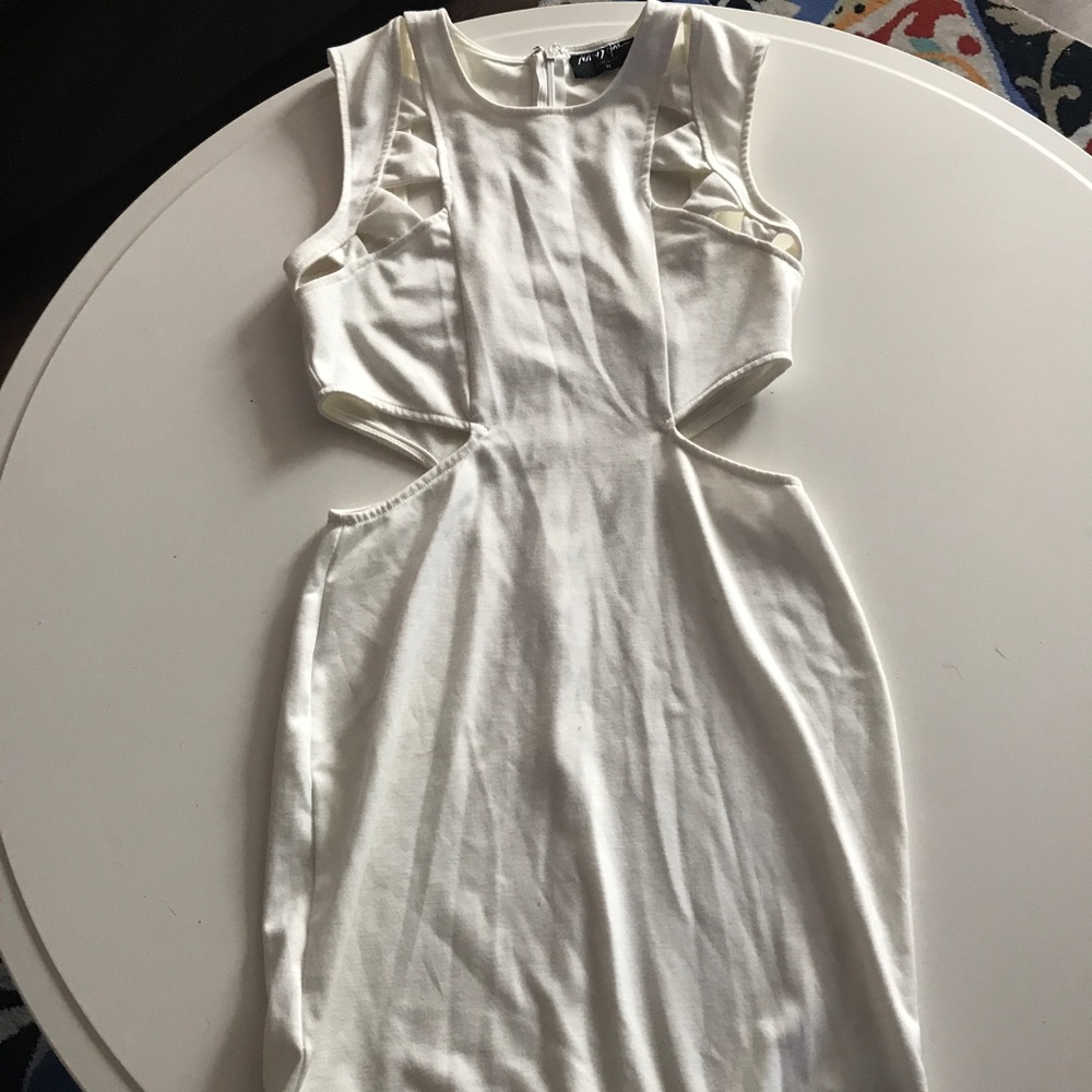 Off white body con dress with cutouts